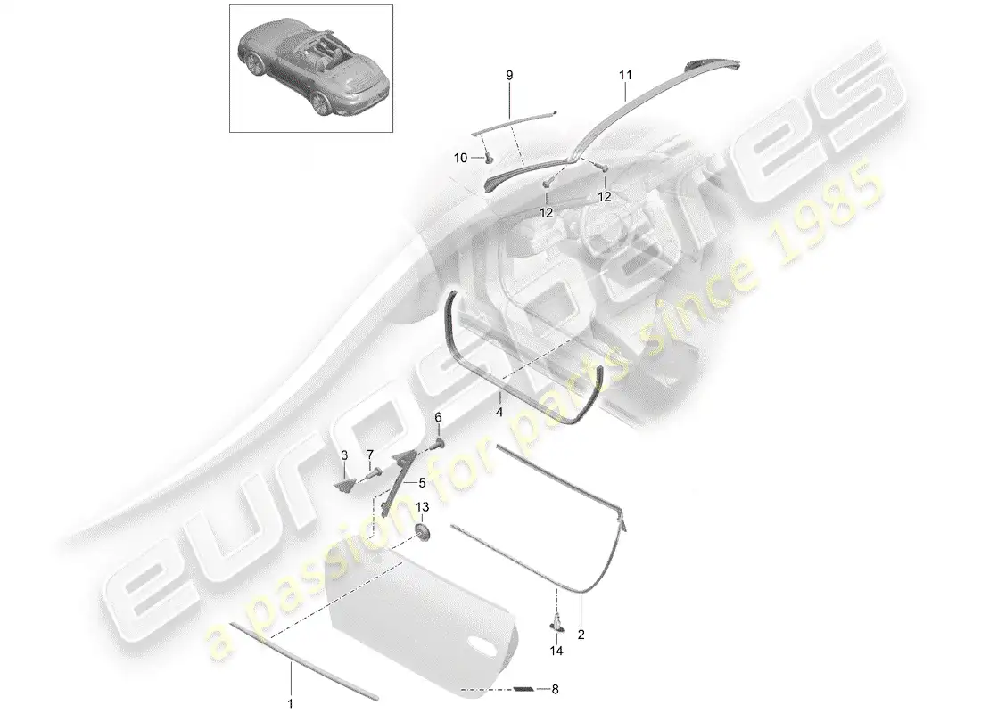 porsche 2014 (991-1 turbo) junta de la puerta diagrama de piezas