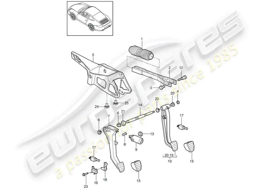 porsche 2009 (997-2) pedales diagrama de piezas