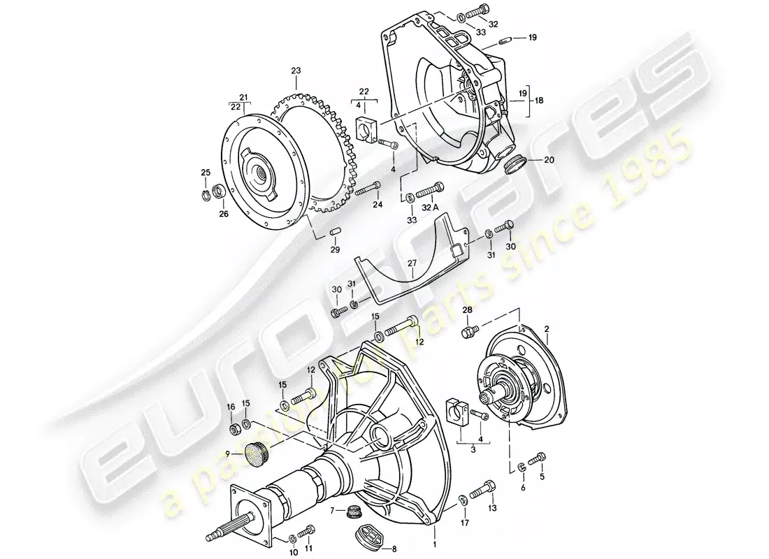 porsche 1986 (944) tubo central - transmisión automática diagrama de piezas