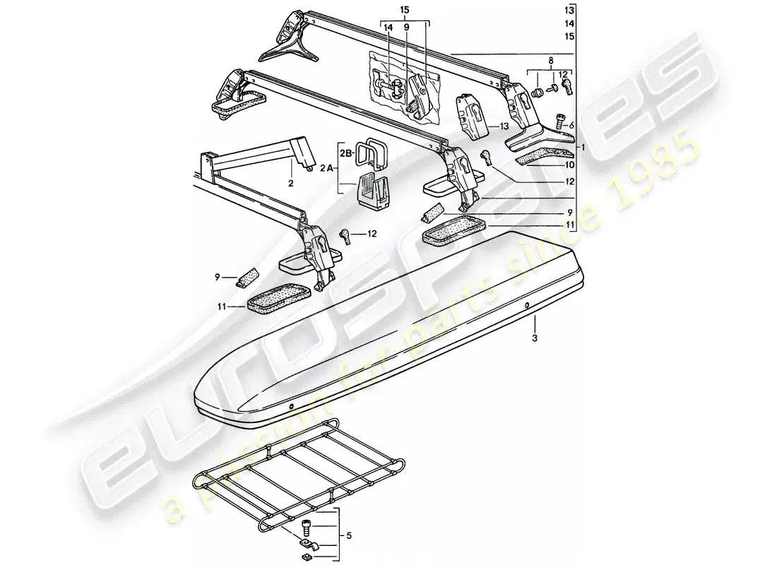 porsche 1986 (924s) sistema de transporte de techo diagrama de piezas