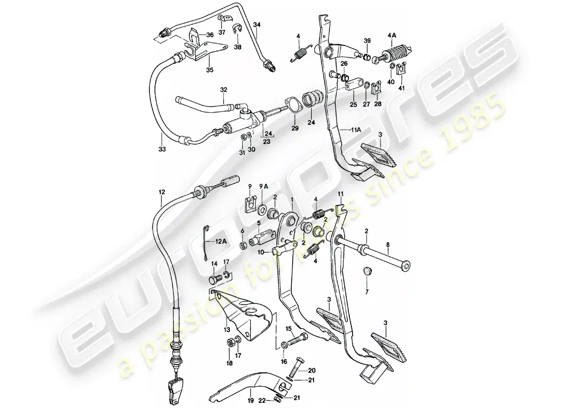 porsche 1985 (924) pedales de freno y embrague - cluster diagrama de piezas