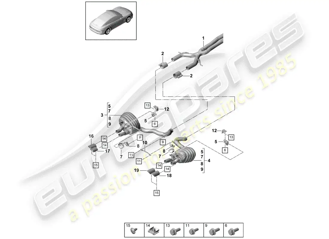 porsche 2019 (panamera 971-1) sistema de escape diagrama de piezas