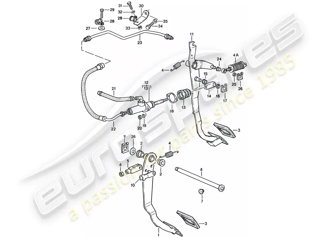 porsche 1987 (924s) freno - embrague - pedales diagrama de piezas