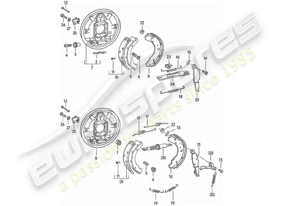 porsche 1977 (924) freno - eje trasero diagrama de piezas