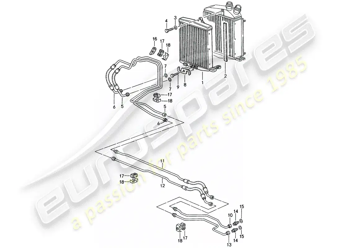 porsche 1996 (993) tiptronic - enfriador atf - líneas atf diagrama de piezas