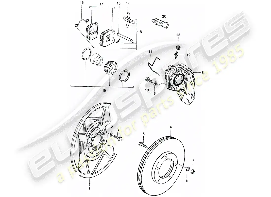 porsche 1987 (924s) frenos de disco - eje delantero diagrama de piezas