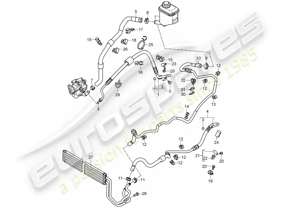 porsche 2007 (cayenne e1 9pa) dirección asistida diagrama de piezas