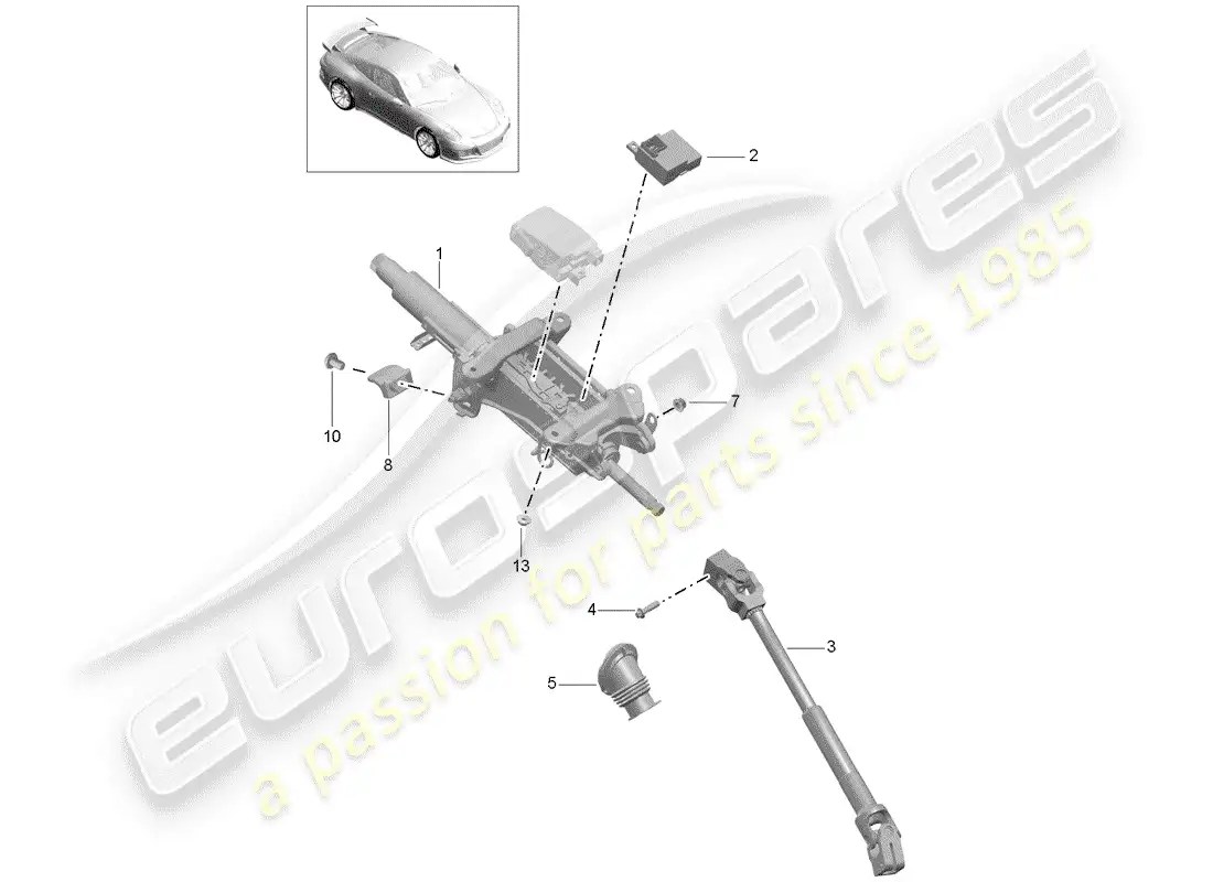 porsche 2019 (991-2 r/gt3/rs) columna de dirección diagrama de piezas
