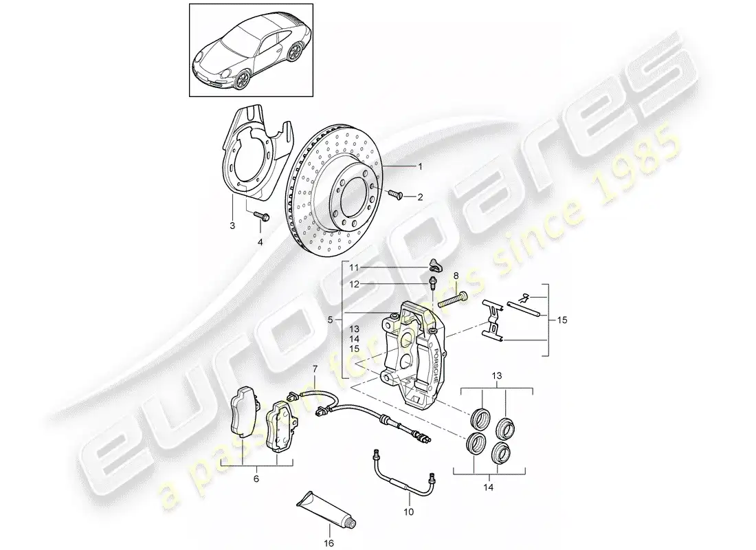 porsche 2009 (997-2) frenos de disco diagrama de piezas