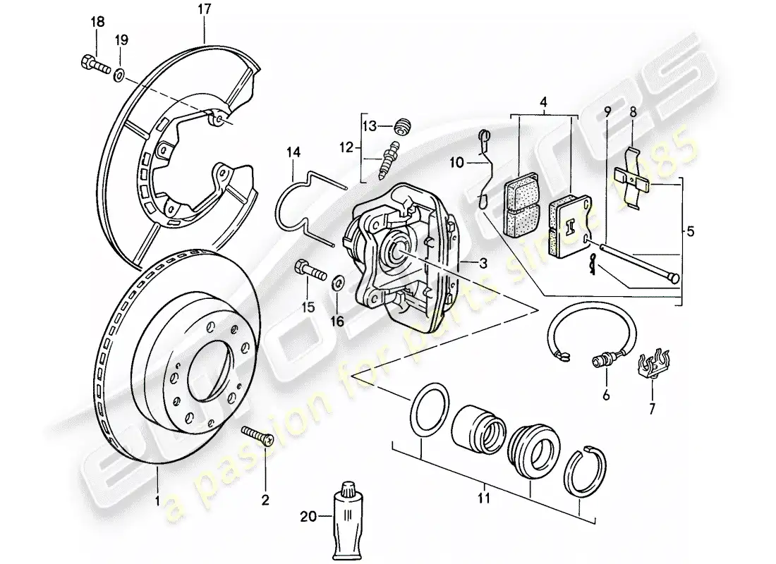 porsche 1986 (944) frenos de disco - eje trasero diagrama de piezas