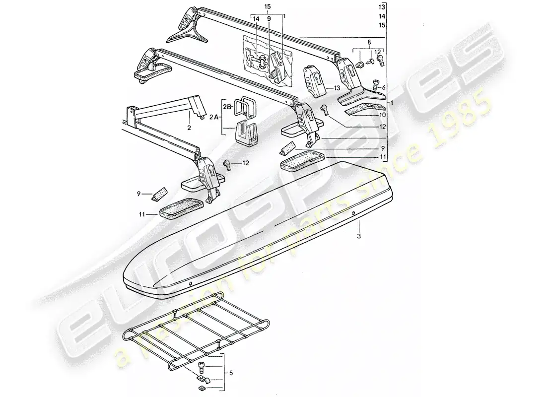 porsche 1987 (944) sistema de transporte de techo diagrama de piezas