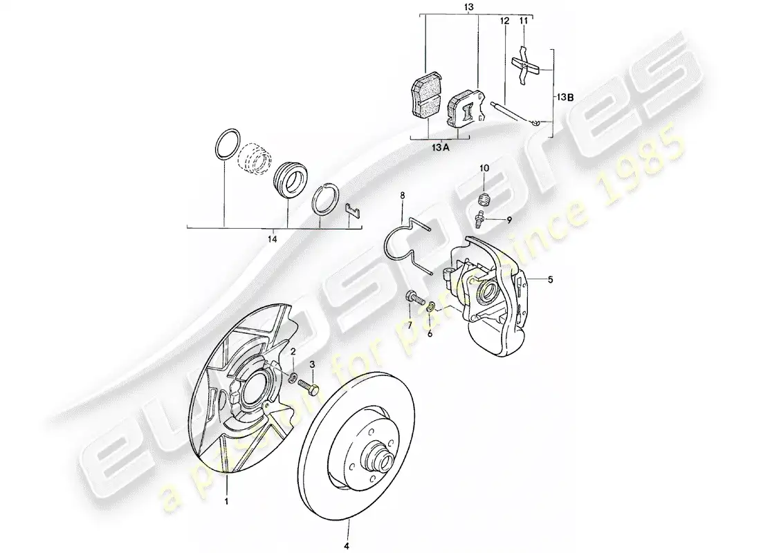 porsche 1985 (924) frenos de disco - eje delantero - d >> - mj 1980 diagrama de piezas