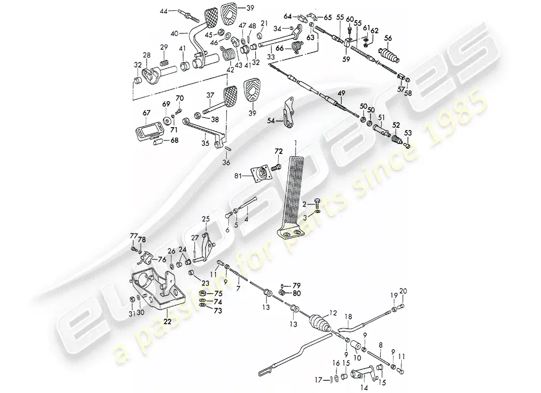 porsche 1972 (911) pedales - para vehiculos con - caja de cambios manual diagrama de piezas