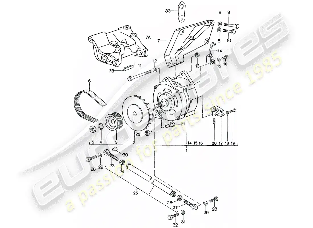 porsche 1986 (924s) alternador - con: - sujetadores diagrama de piezas