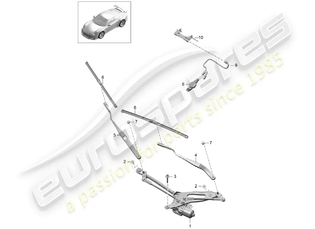 porsche 2016 (991-1 r/gt3/rs) sistema limpiaparabrisas compl. diagrama de piezas