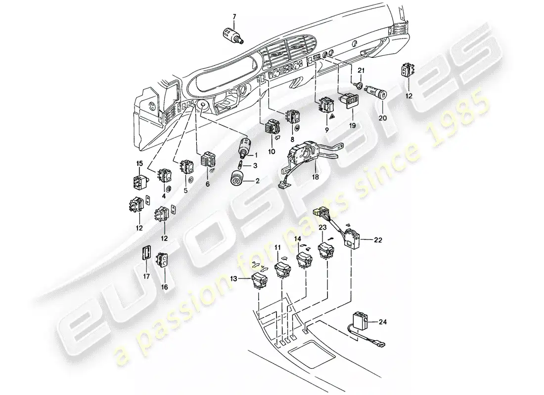 porsche 1986 (944) interruptor - árbol de dirección interruptor - reloj diagrama de piezas