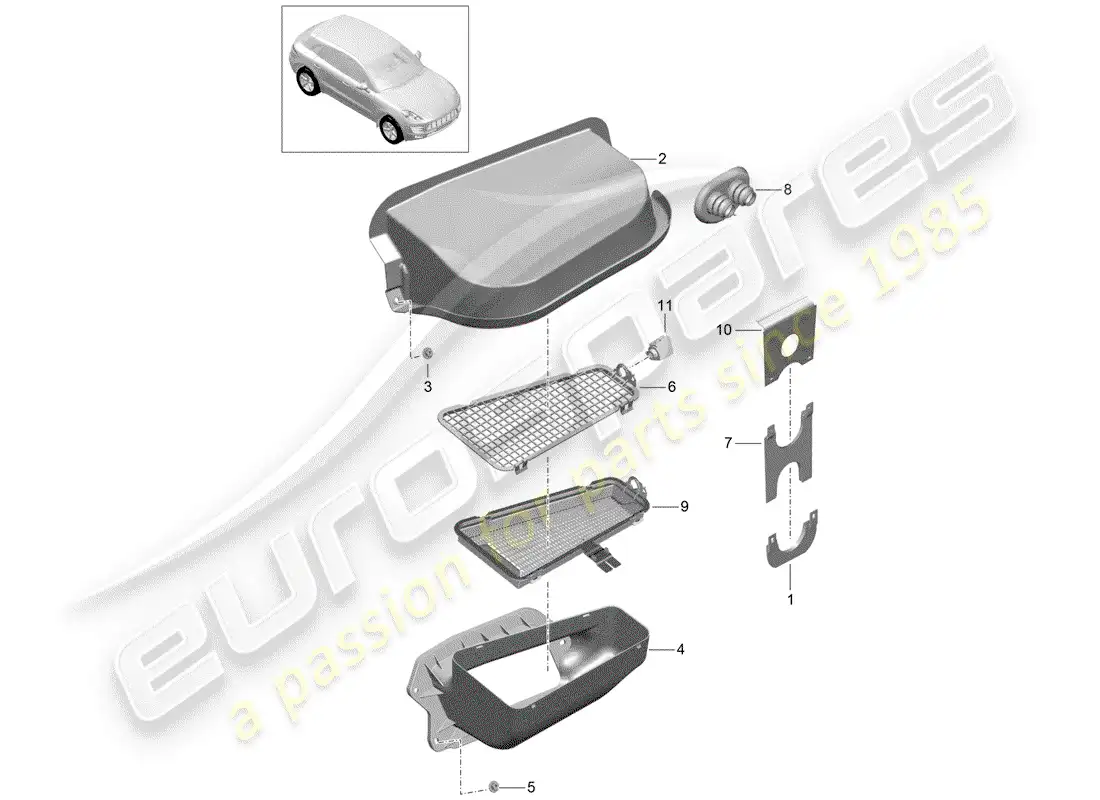 porsche 2016 (macan) caja de agua diagrama de piezas