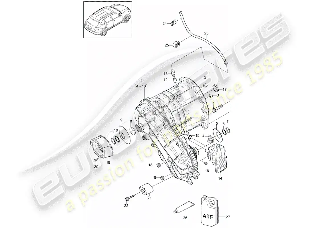 porsche 2015 (cayenne e2 92a) caja de transferencia diagrama de piezas