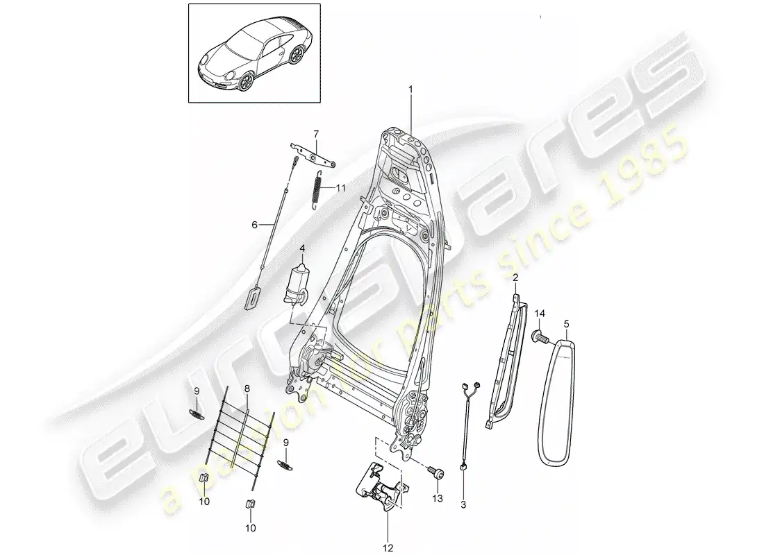 porsche 2009 (997-2) marco del respaldo diagrama de piezas