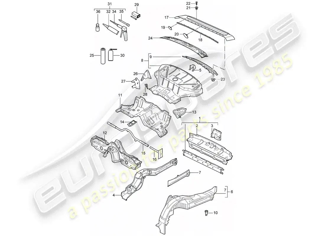 porsche 2009 997-2 turbo / gt2 extremo posterior diagrama de piezas