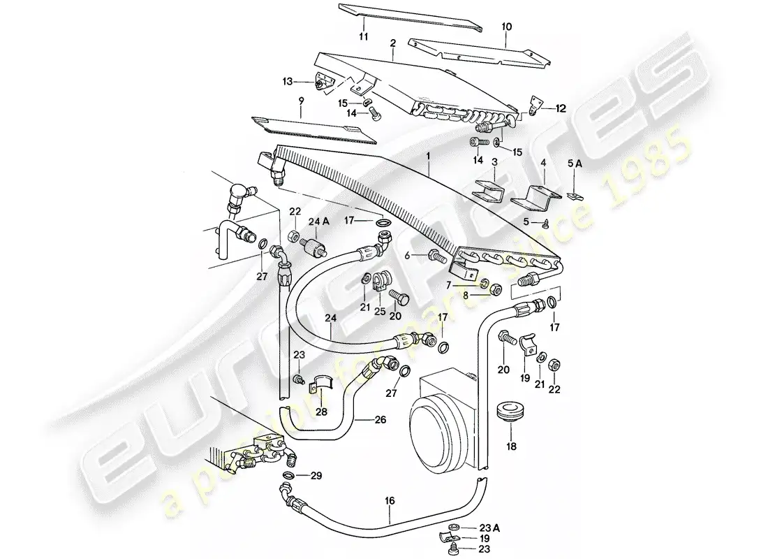 porsche 1984 (911) condensador - linea refrigerante - accesorios y otros diagrama de piezas