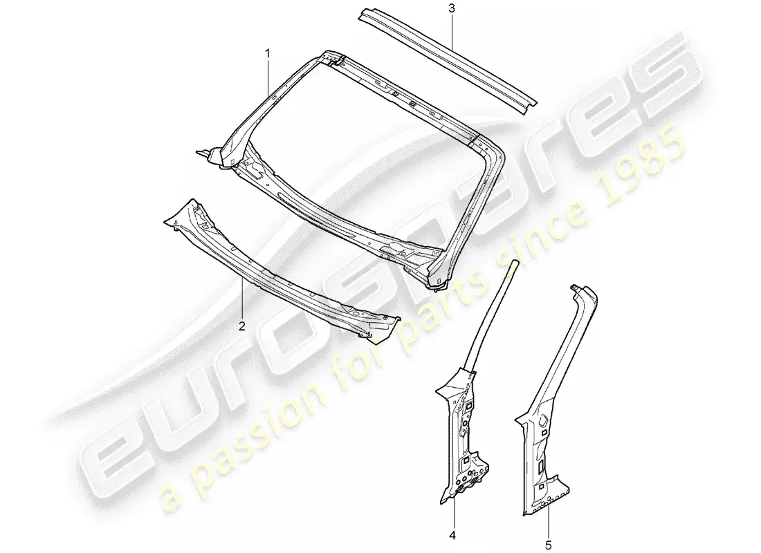 porsche 2007 (987 boxster) capucha diagrama de piezas