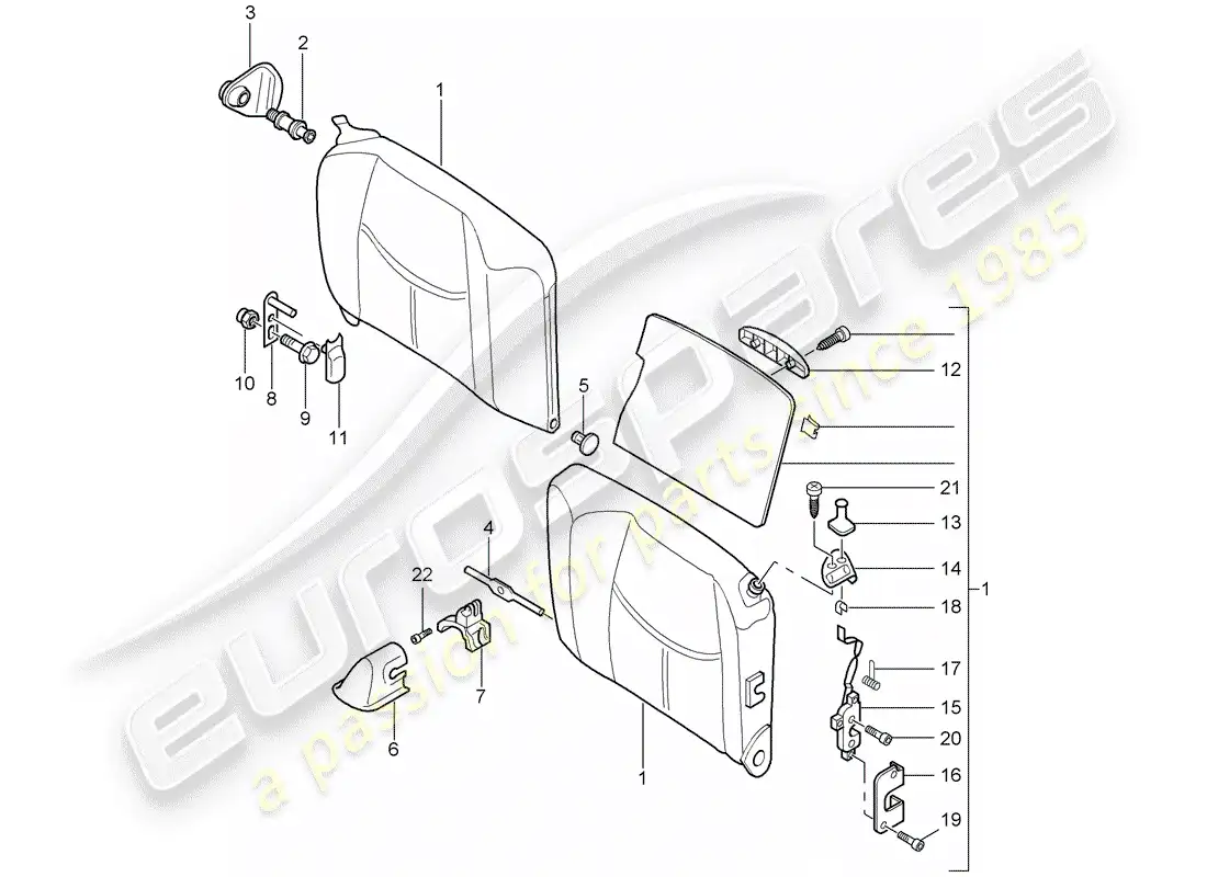 porsche 2007 (997-1 turbo / gt2) respaldo del asiento de emergencia diagrama de piezas