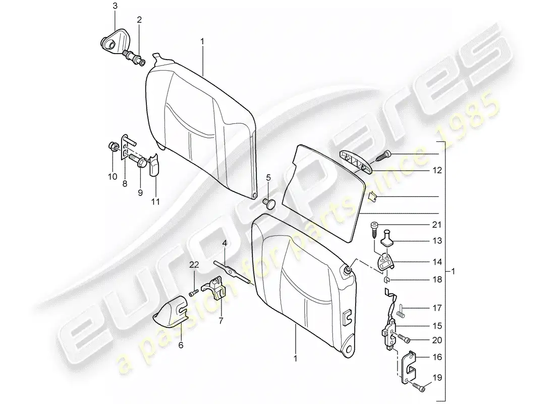 porsche 2012 (997-2) respaldo del asiento de emergencia diagrama de piezas