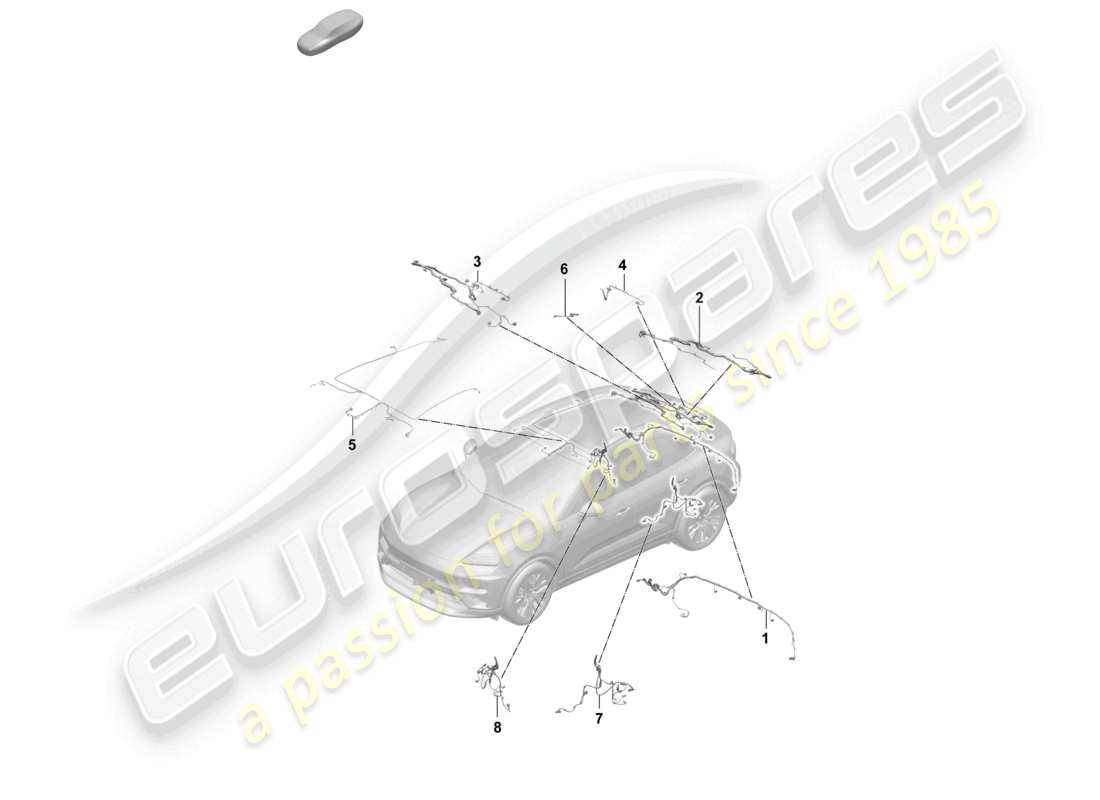 porsche 2025 (macan-e) mazos de cables del parachoques trasero alerón trasero tapa trasera arnés de cableado del techo moldeado para sistema de frenos antibloqueo -abs- diagrama de piezas