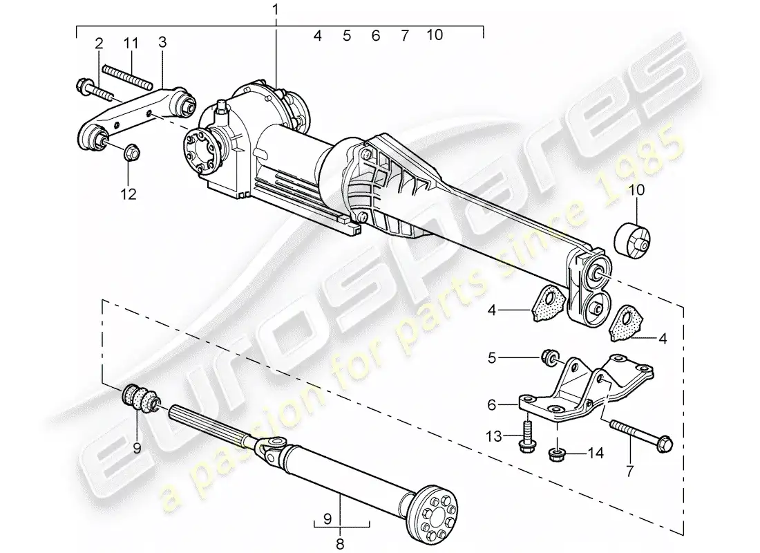 porsche 2005 (996 turbo / gt2) diferencial del eje delantero - eje de propulsor diagrama de piezas