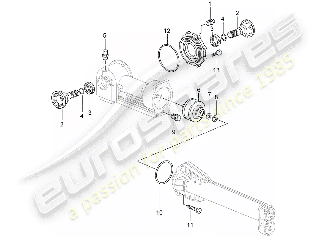 porsche 2005 (996 turbo / gt2) diferencial del eje delantero diagrama de piezas
