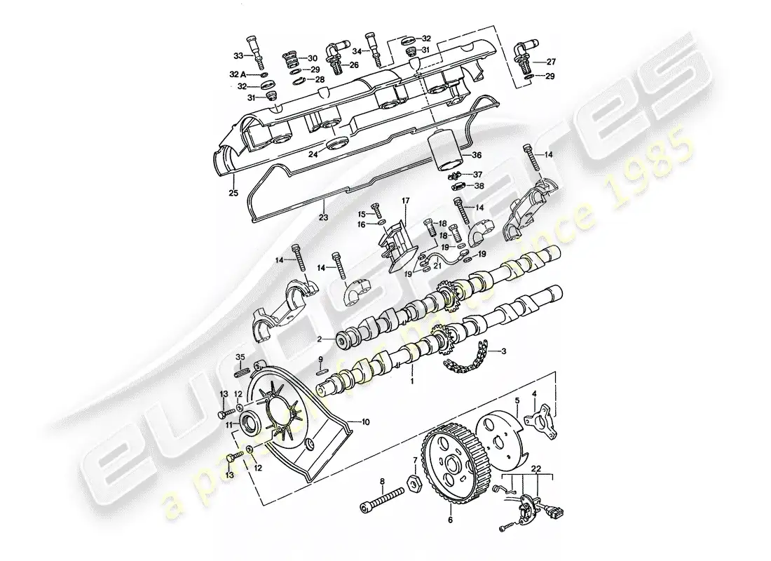 porsche 1993 (928) árbol de levas - juego de reparación para mantenimiento - ver ilustración: diagrama de piezas
