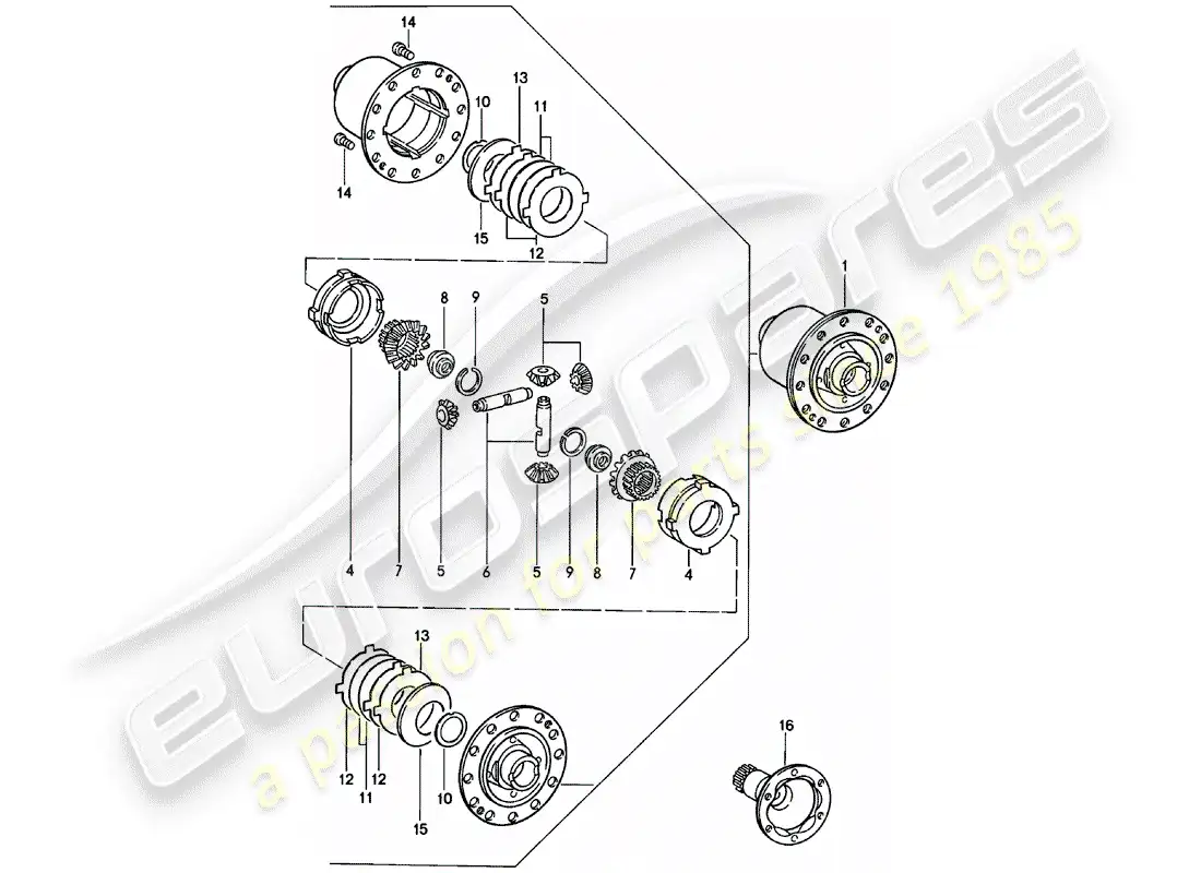 porsche 1979 (911) diferencial de deslizamiento limitado diagrama de piezas