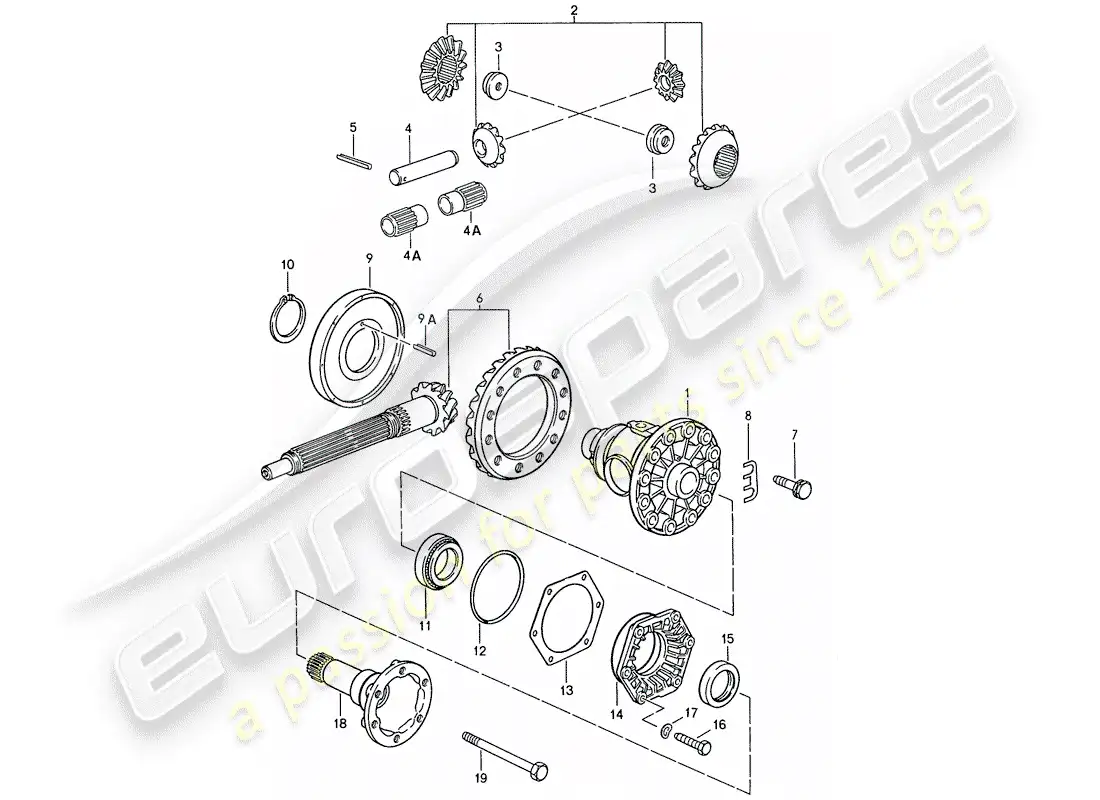 porsche 1989 (928) caja de cambios manual - diferencial diagrama de piezas