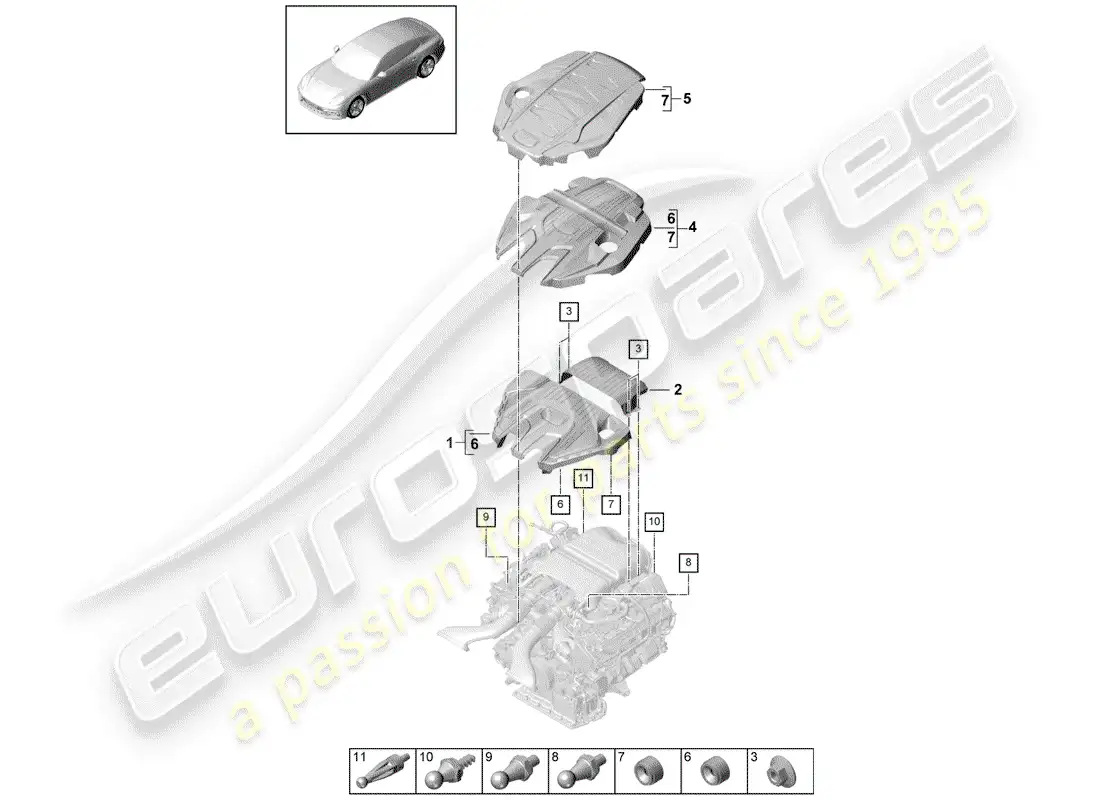 porsche 2017 (panamera 971-1) cubierta del motor diagrama de piezas