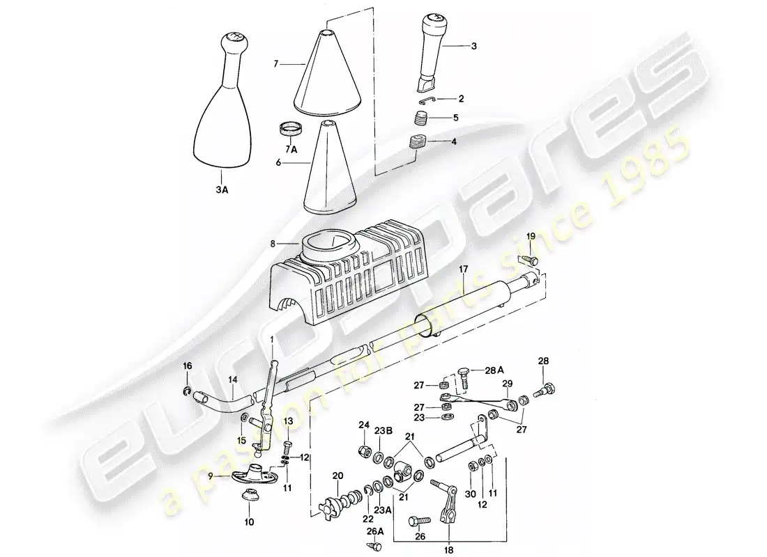 porsche 1987 (944) actuador - para - caja de cambios manual diagrama de piezas
