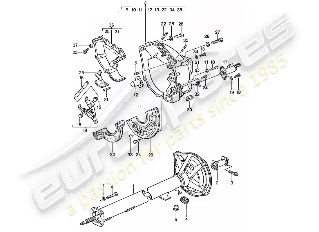 porsche 1992 (968) caja de cambios manual - tubo central diagrama de piezas