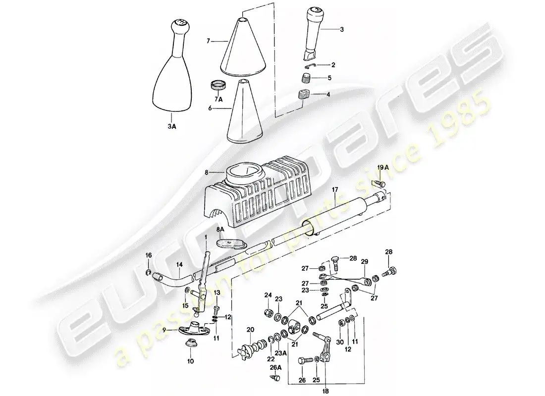 porsche 1985 (924) mecanismo de cambio - caja de cambios manual diagrama de piezas