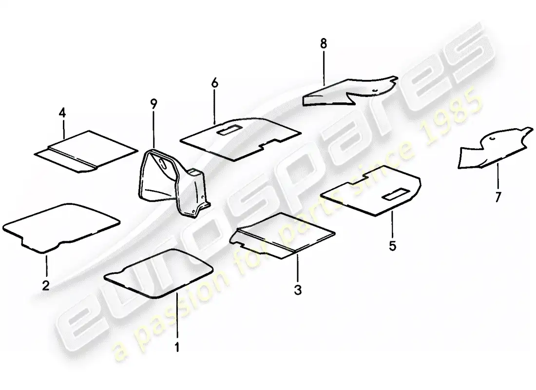 porsche 1979 (924) absorbente de sonido diagrama de piezas