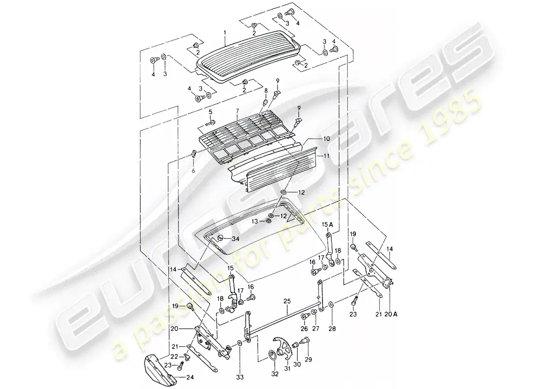 porsche 1989 (964) alerón trasero diagrama de piezas