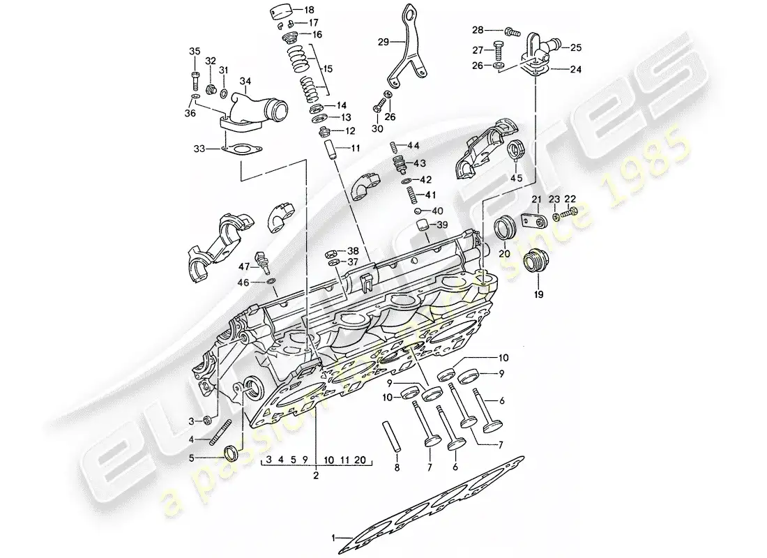 porsche 1994 (968) culata - válvulas diagrama de piezas