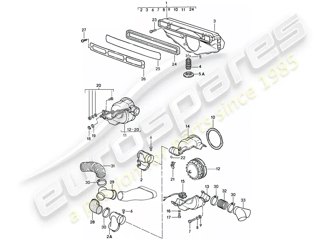 porsche 1985 (911) ventilación - sistema de calefacción 1 diagrama de piezas