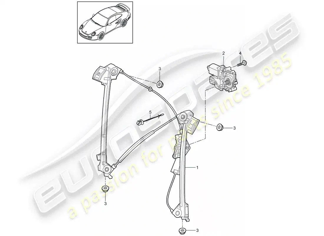 porsche 2011 (997-2 turbo / gt2 rs) diagrama de pieza del regulador de ventana