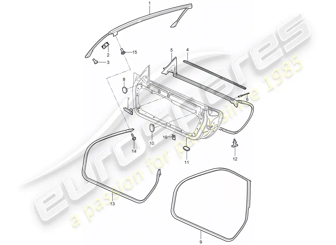 porsche 2005 (997-1) junta de la puerta diagrama de piezas