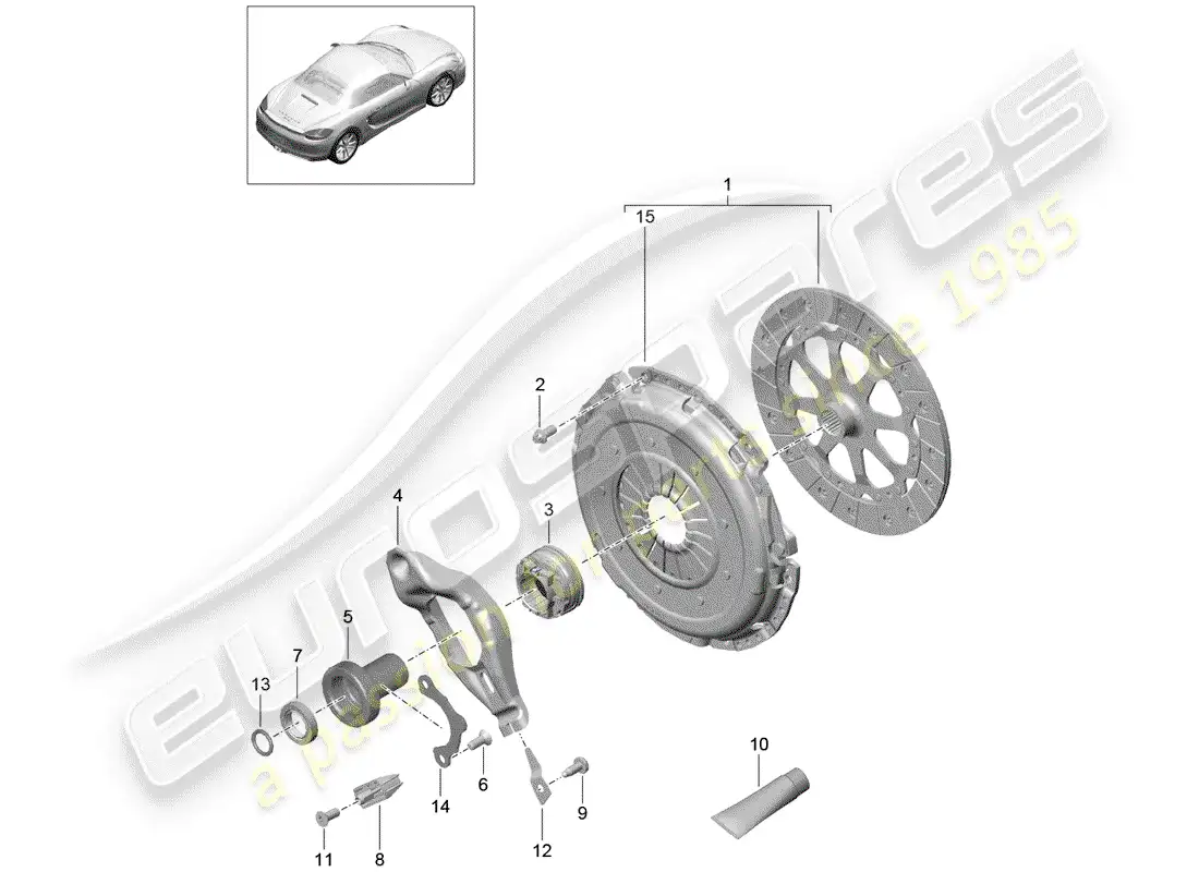 porsche 2014 (981 boxster) embrague diagrama de piezas
