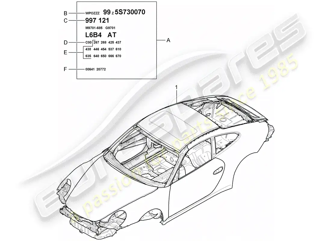 porsche 2009 (997-2) cuerpo del auto diagrama de piezas