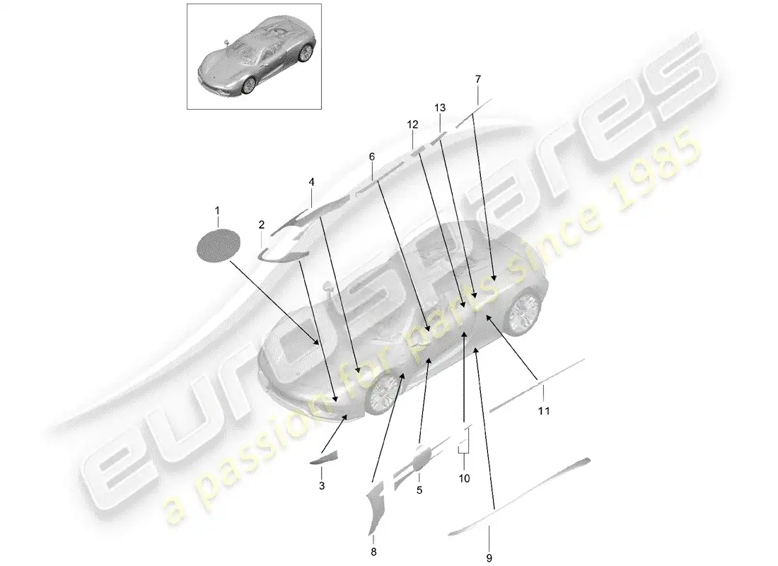 porsche 2015 (918 spyder) recortar papel de aluminio diagrama de piezas