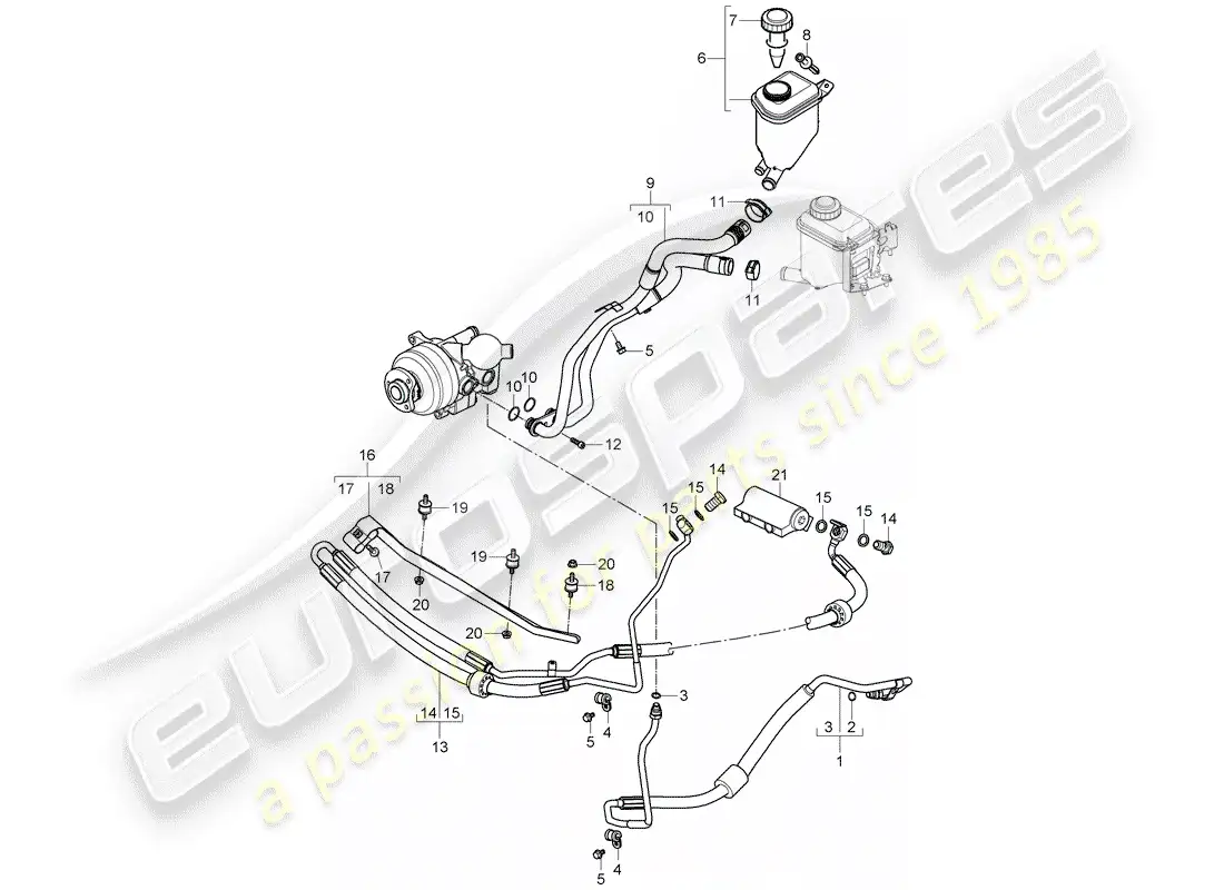porsche 2007 (cayenne e1 9pa) dirección asistida diagrama de piezas