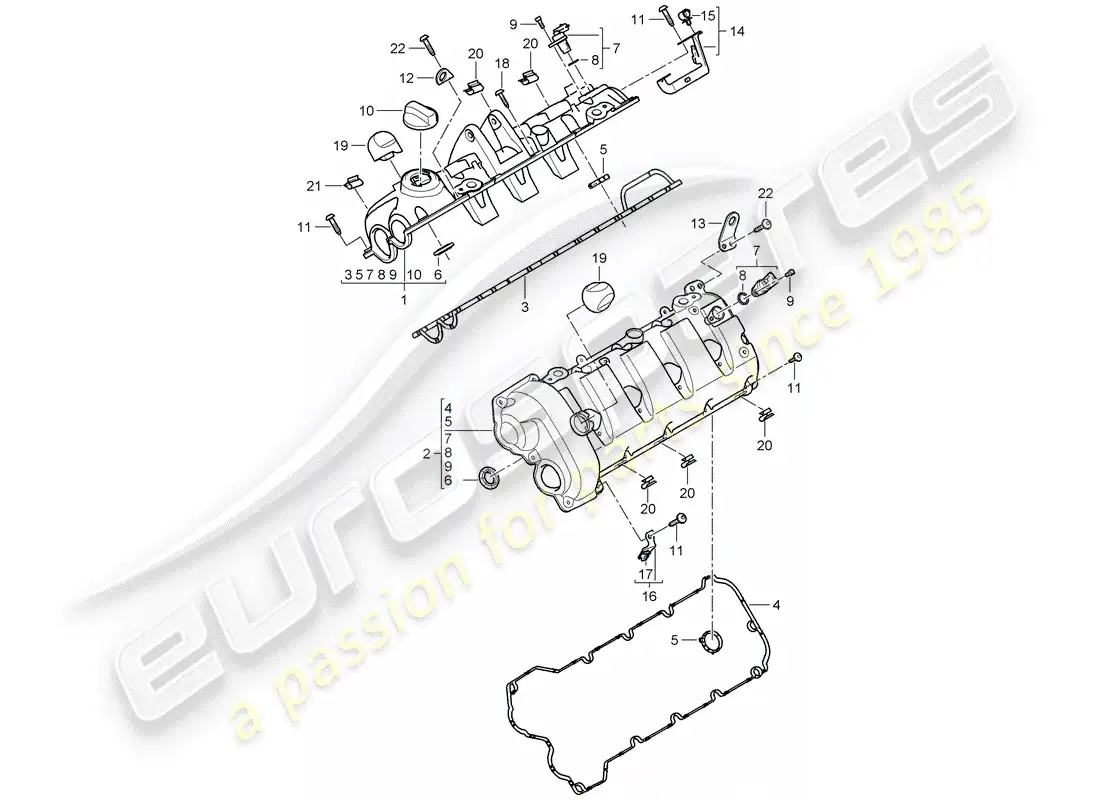 porsche 2007 (cayenne e1 9pa) valve cover diagrama de piezas
