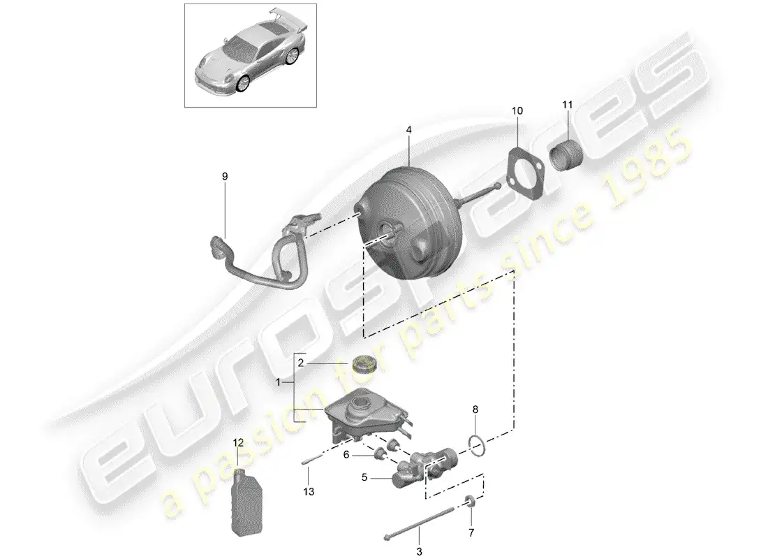 porsche 2016 (991-1 turbo) cilindro maestro del freno diagrama de piezas